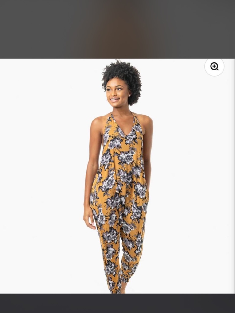 Floral Halter Jumpsuit in Mustard - Women